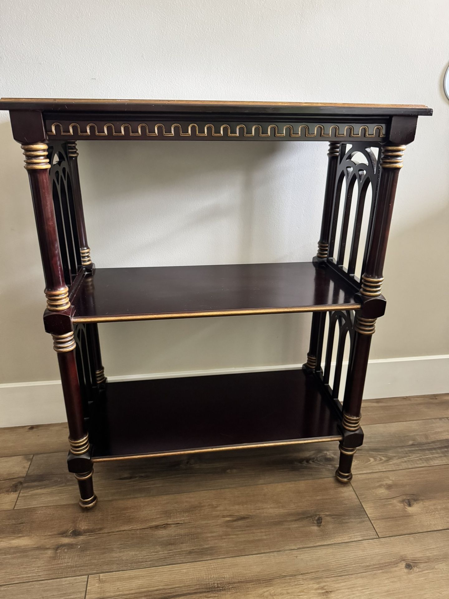 Bombay Company Mahogany Accent Table with Gold Details – 3 Tier