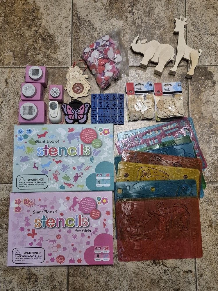 Stencils, Stamps Punchers, Stickers And Wooden Paint Animals