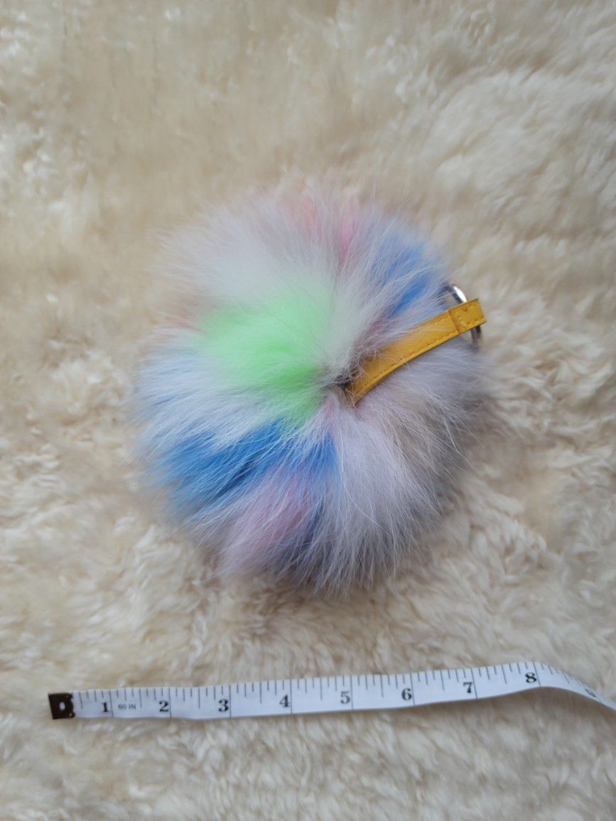7" Eleven Color Genuine Fur Pom Pom Keychain + Fur Freebie 