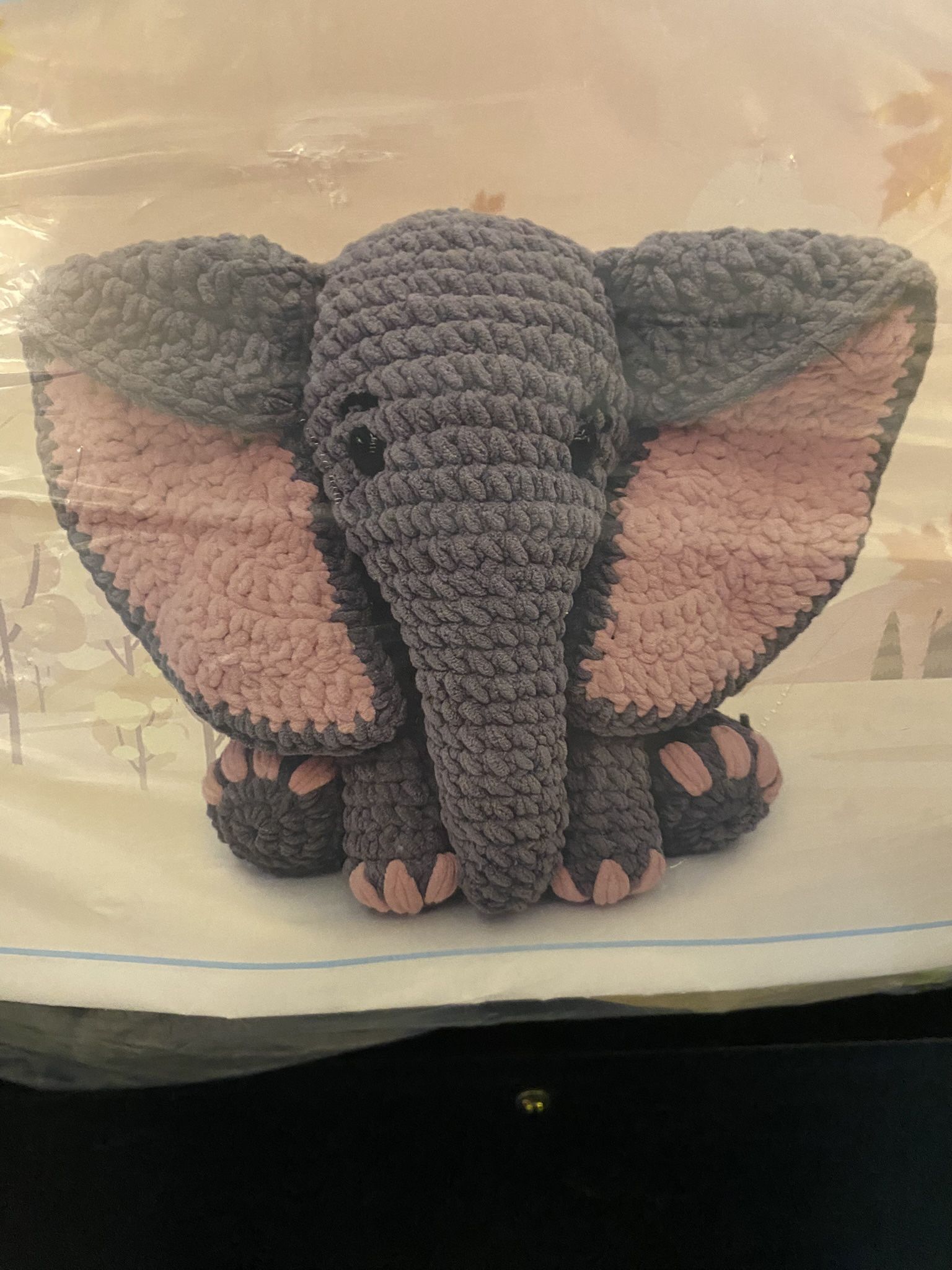 Elephant Crochet Pattern Directions With Grey And Pink Yarn Included  