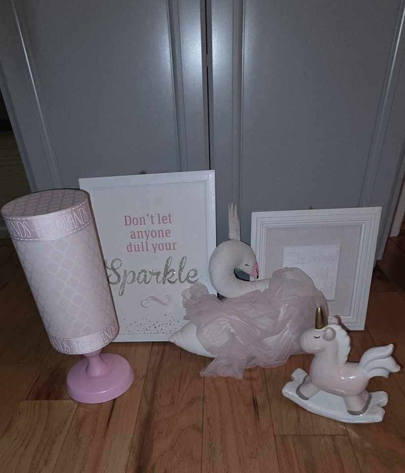 Decor for Girls Room Mudpie Wall Art Unicorn Piggy Bank Swan Pillow