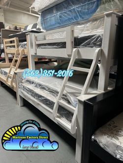 Twin over full white bunk bed with mattresses included