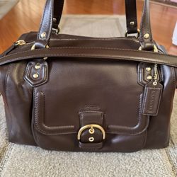 Coach F25151 Campbell Leather Large Satchel Warm Chocolate Brown Purse