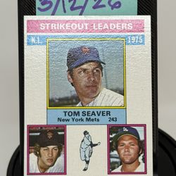 1976 Topps #203 NL Strikeout Leaders , Tom Seaver - John Montefusco - Andy Messersmith Amazing NRMT plus sharp Card