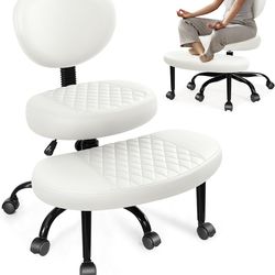 Ergonomic Cross Legged Office Chair with Wheels (White)