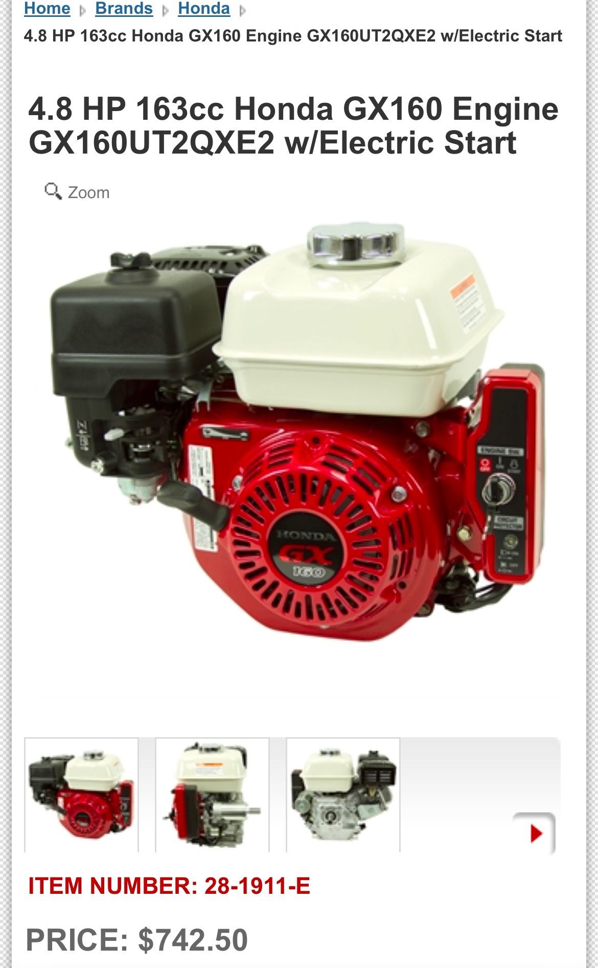 163cc GENUINE Honda Engine GX160 NEW