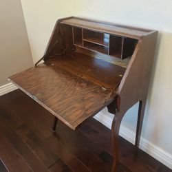 Antique Tiger Oak Drop Down Desk
