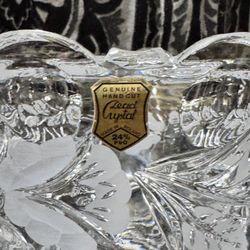 Vintage Hand-Cut 24% Lead Crystal Floral Bowl – Frosted Flower Design, 5.25” Tall
