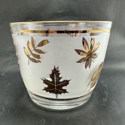 Libby Golden Foliage Ice Bucket Frosted Gold Leaves MCM Retro Barware 
