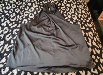 INC International Concepts Black Satin Cross-Front Halter Top