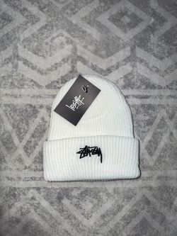 Stüssy white beanie with black logo
