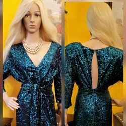 Emerald Green Sequin Dress. Size L