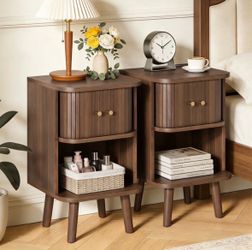 Brown Wood Nightstand Set of 2