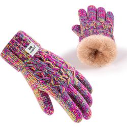 Kids Toddler Winter Warm Fleece Lined Gloves for Girls Boys, Thick Thermal Knit Gloves, Cute Girls Gloves Cold Weather