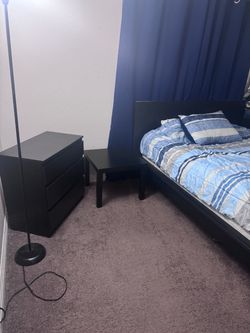 Full bed room Black Bedroom Set Bed Frame Dresser Nightstand , bed mattress, tv table stand light