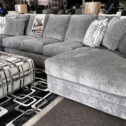 LH 👉 $39 Down Payment 👉 Contemporary Smoke Gray Dual Chaise Sectional Couch Deep Seating 