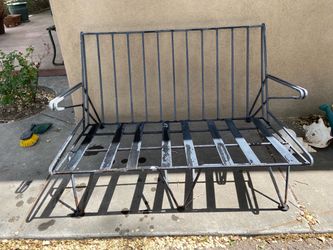 Mid-Century Modern Black Iron Patio Lounge Loveseat