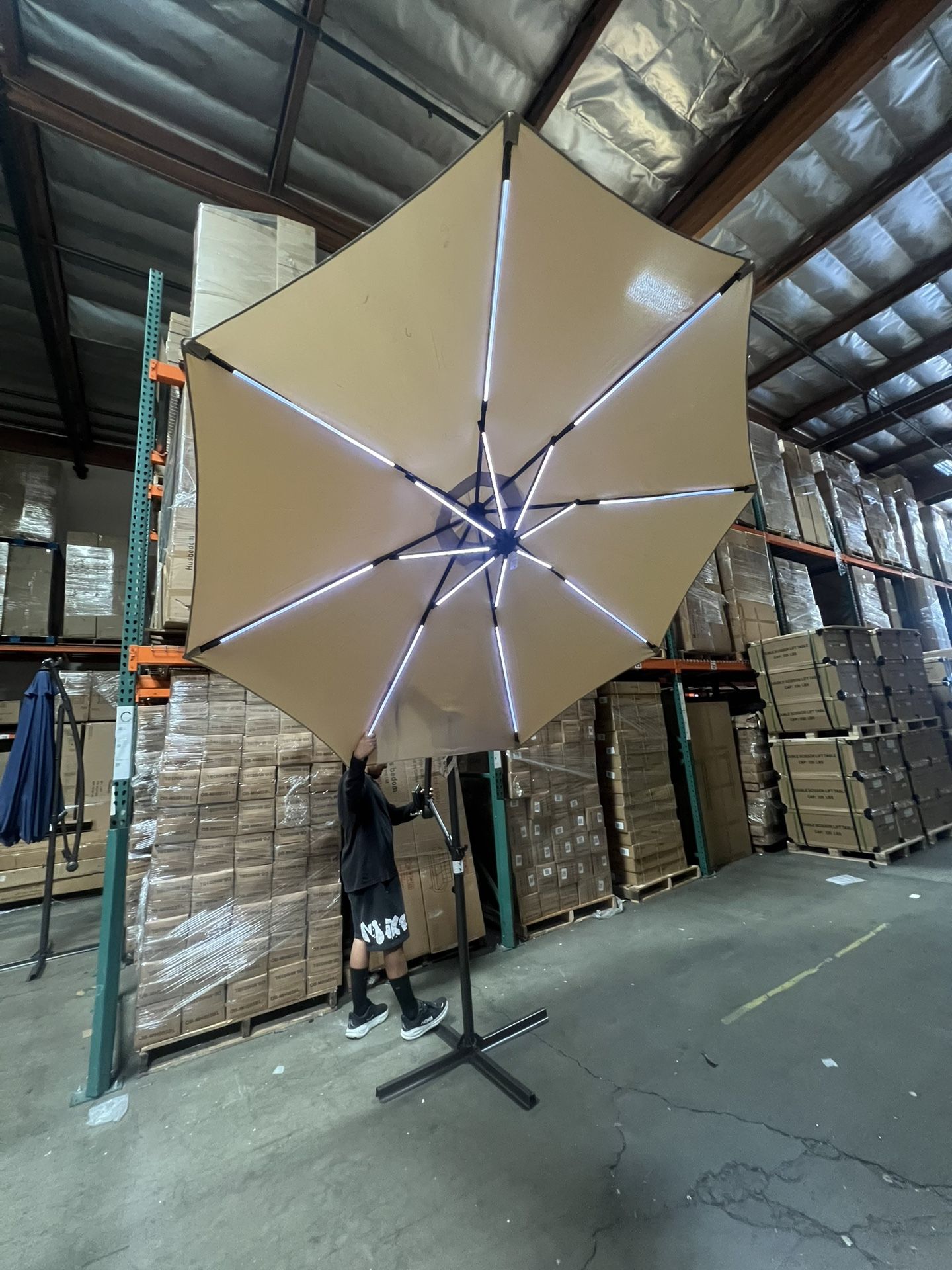 New Cantilever Offset Patio Umbrella with RGB Lights, $75 Base sold separately