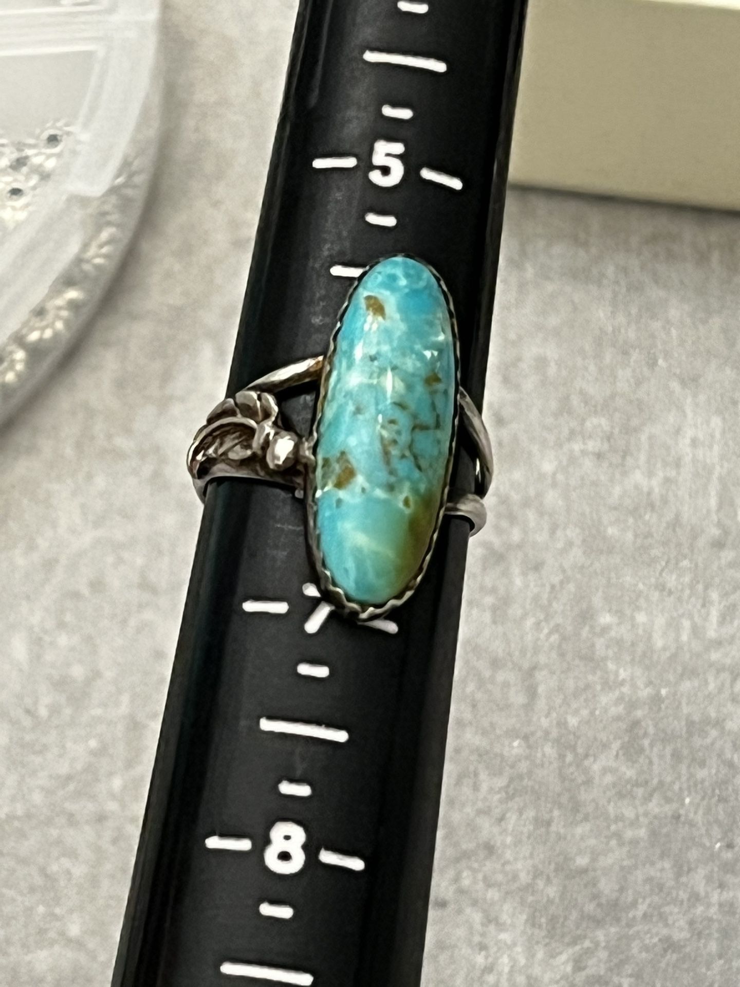 Vintage Native Old Pawn 925 Turquoise Oval Ring