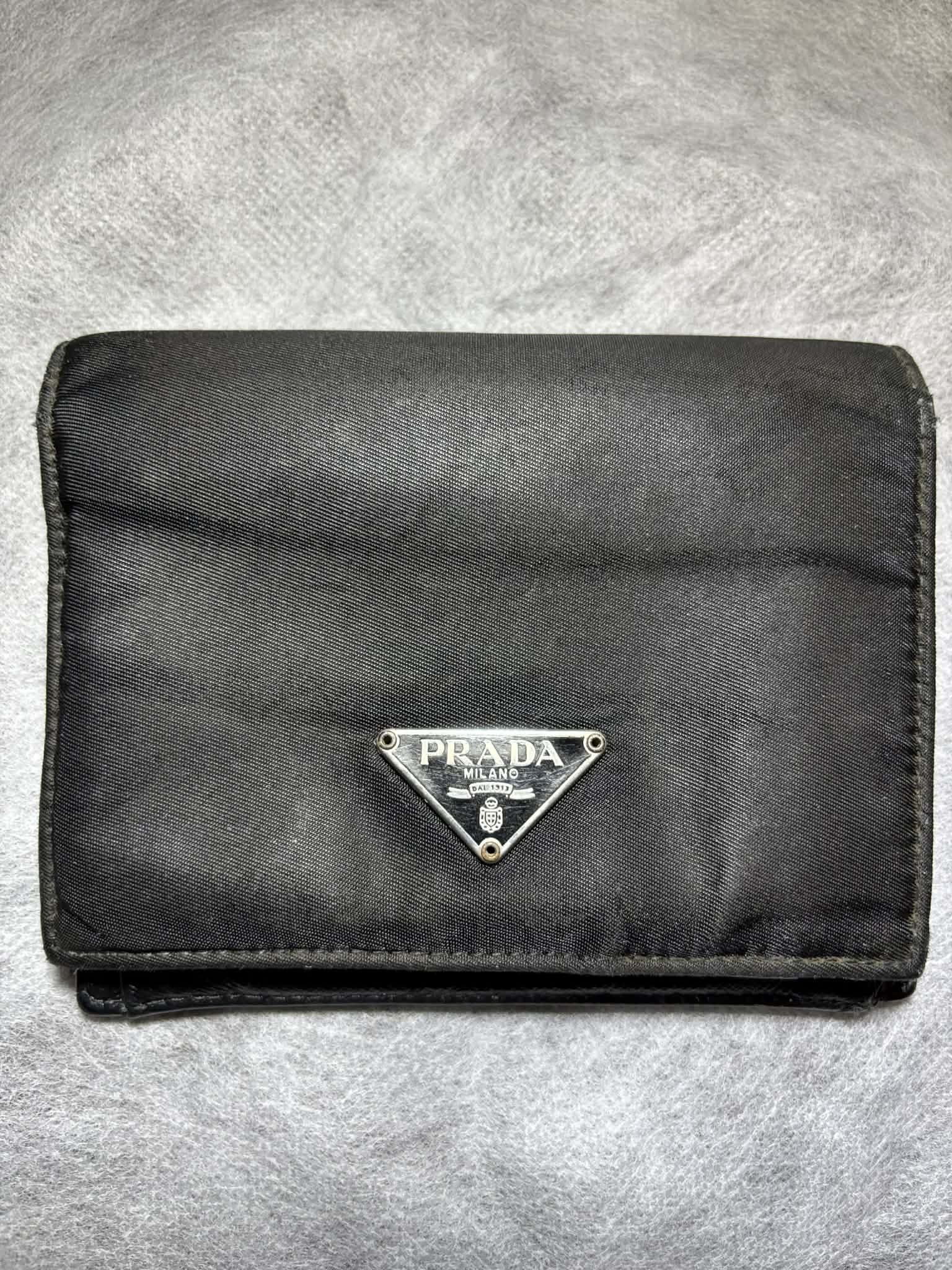 Prada Black Nylon & Saffriano Leather Wallet Tri-fold With Coin Pocket With Free Gucci Bi-fold Wallet