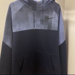 Nike Dri-Fit Size XL Fleece Lined Navy Blue Graphic Hoodie With Front Pocket And Zipper Pocket 