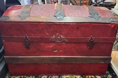 Vintage Red Dome Top Steamer Trunk