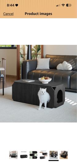 39.6" Cat Coffee Table, Hidden Cat Litter Box Enclosure Fits Boxes up to 16", Rectangular Wood Pet House, Side End Accent Table for Living Room, Black
