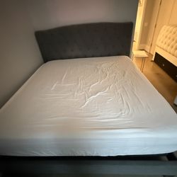 Gray Upholstered Bed  With Box spring 