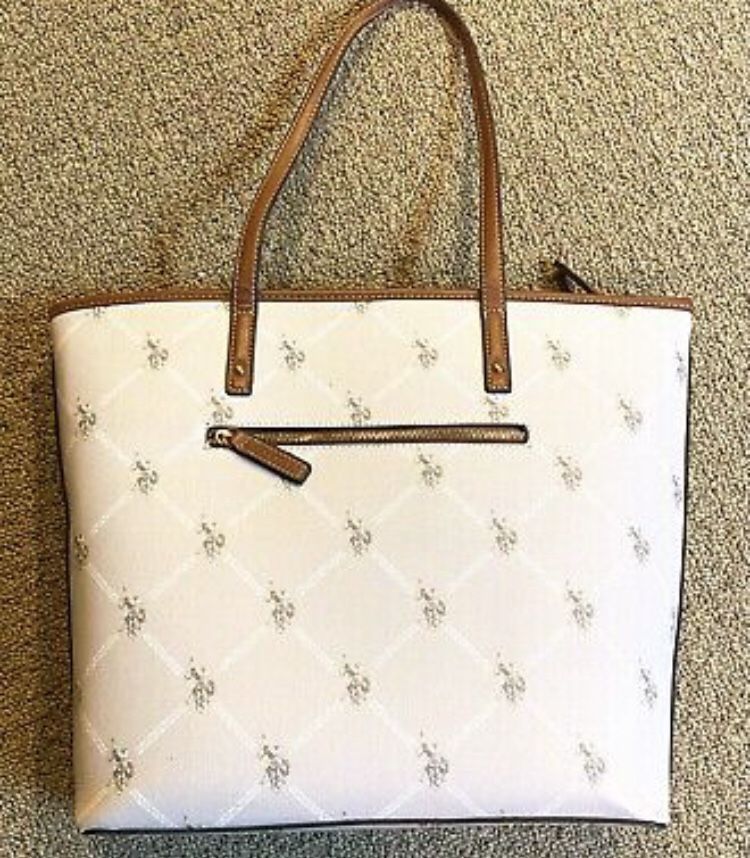 Polo Ralph Lauren Woman's Large Tote Bag Pink Brown Tan White Pockets READ