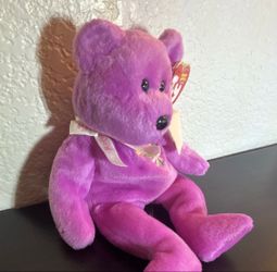 Ty Beanie Buddy Purple Bear Plush w/ Tag, 2004 Vintage Ty Beanie Babies