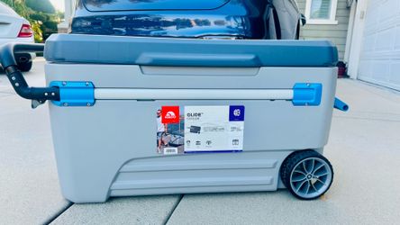 Igloo Glide 110 Qt Wheeled Cooler – Large Rolling Ice Chest – Gray/Blue