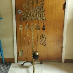 Antique Marine Coastal Heavy Brass Fire Place Set 1920's