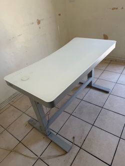 Electric Standing Desk White Top Gray Frame