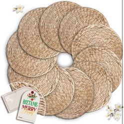 13,7 Inch Round Woven Placemats Set of 10, Table Mats Braided Heat Proof, 