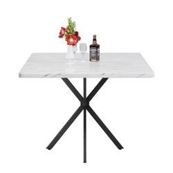 K431 $50  Square Dining Table Set, Mid Century Modern Square Dining Table for 4 Person, Faux Marble Tabletop, Iron Legs, Coffee Table for Kitchen Dini