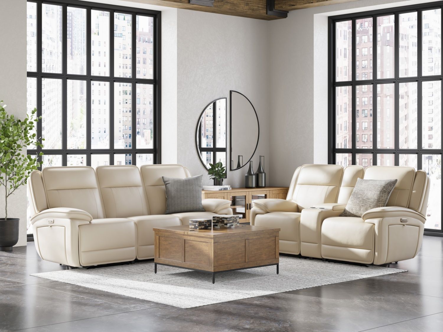 🛋️ Double Deal Power Reclining Sofa & Loveseat Set – Real Leather – Almond – Brand New!