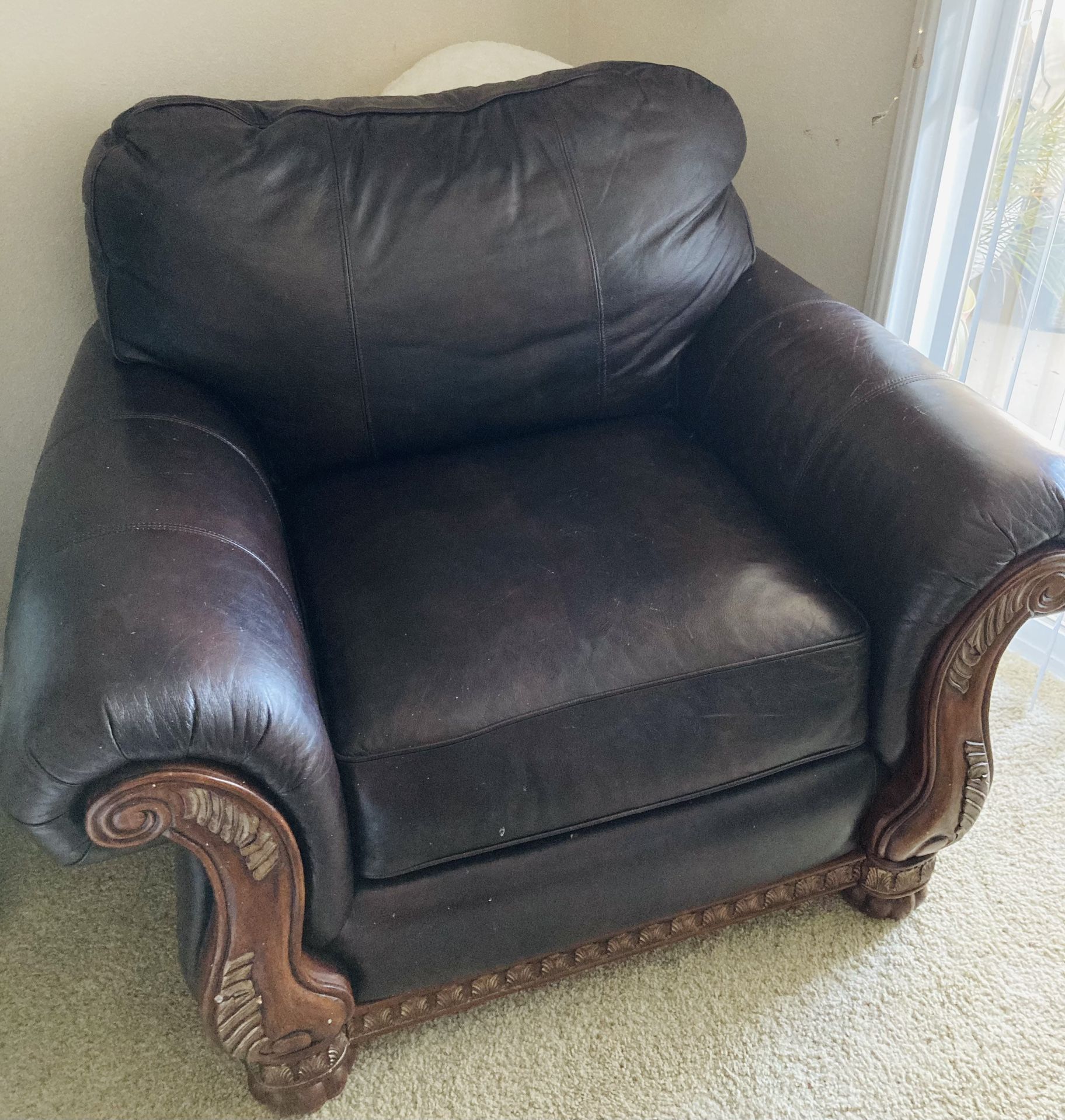 Leather And Wood Arm Chair