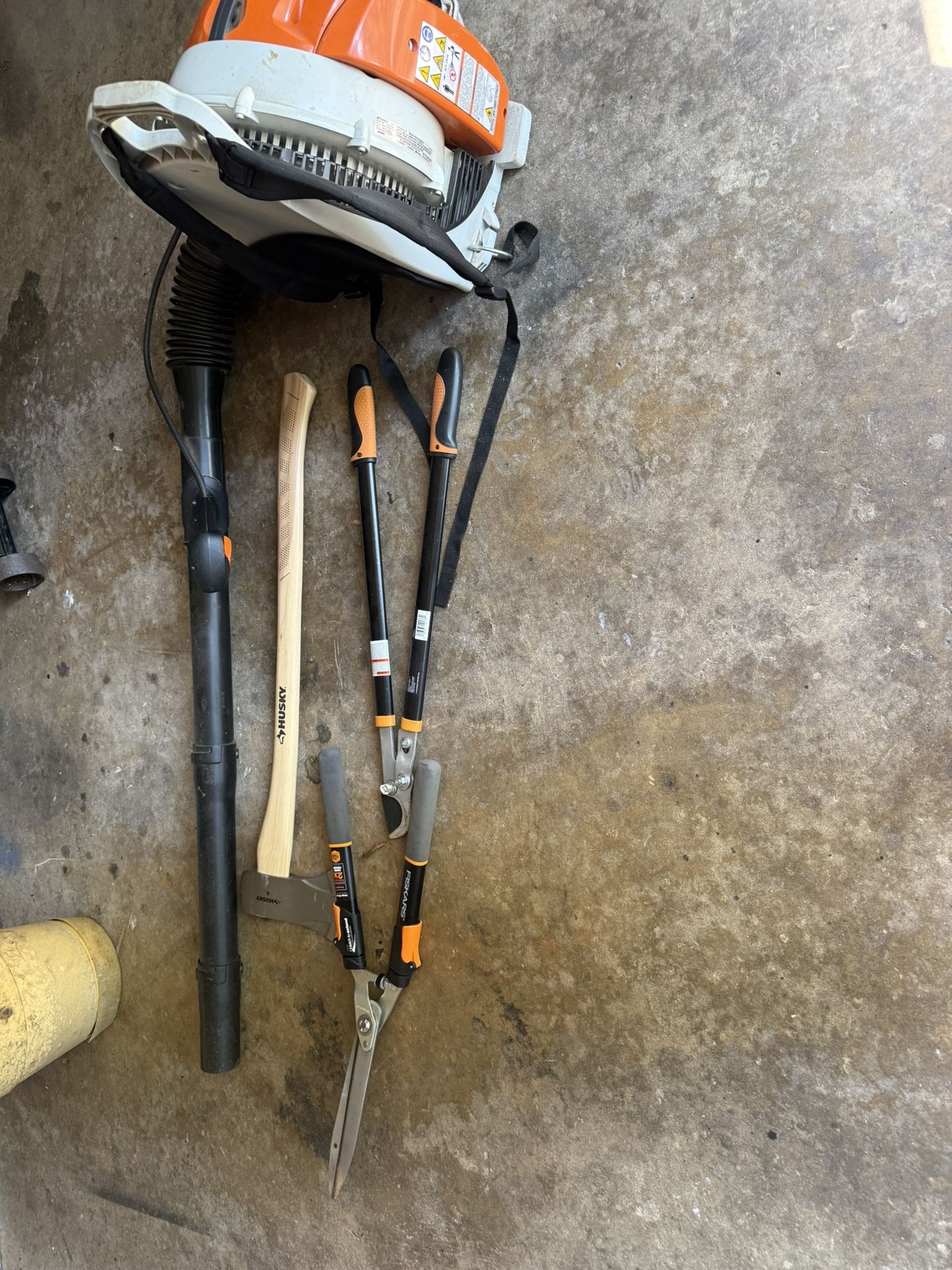 Stihl BR350 And Pair Of Hand Trimmers With Axe