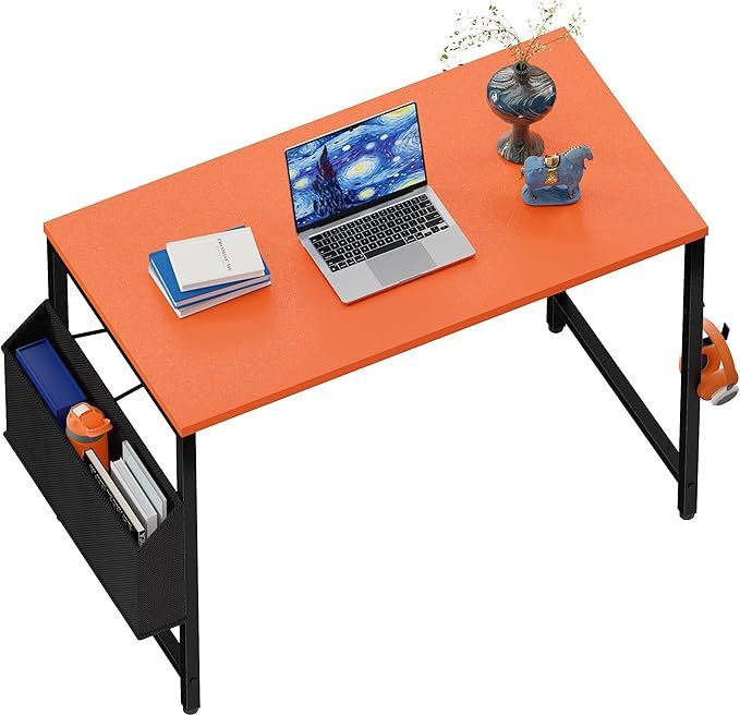 32 Inch Computer Desk for Small Spaces with Storage Bag (Orange)