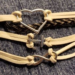 White Leather Silver Color Charms  Bracelet