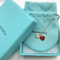 MINT TIFFANY & Co Return to Mini Double Heart Necklace Red 