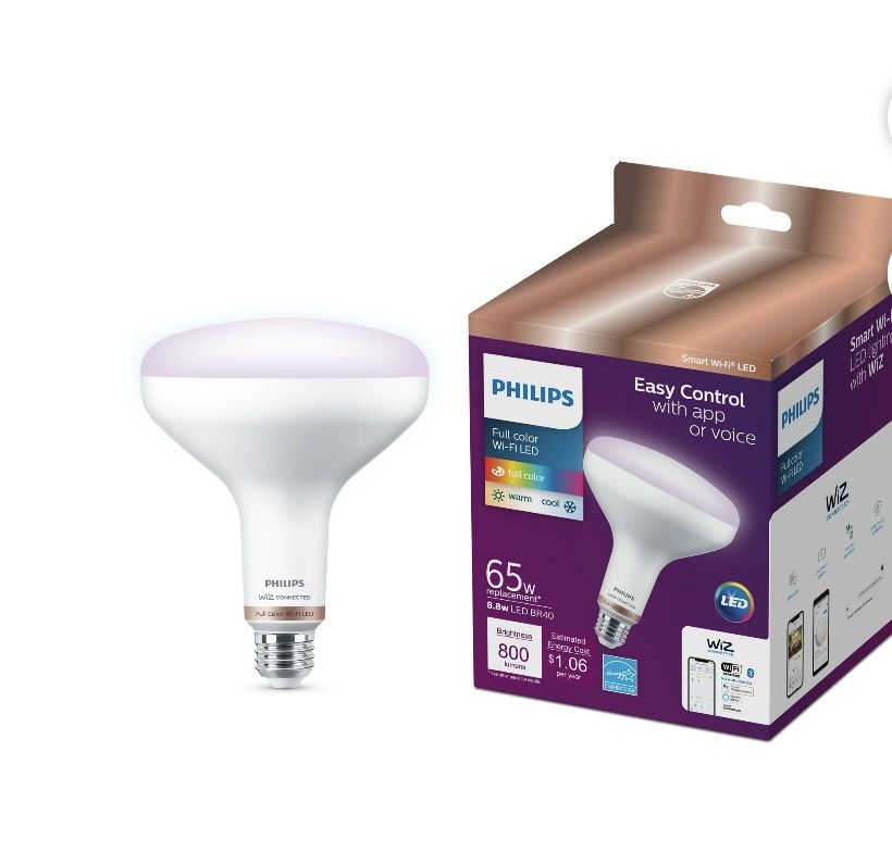 Philips Smart Wi-Fi Connected LED 65-Watt BR40 Flood Light Bulb, Frosted Color, Dimmable, 110º Beam Angle, E26 Medium Base (1-Pack)
