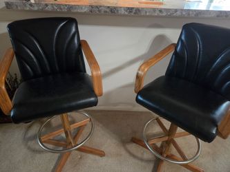Set of 2 Black Leather Swivel Bar Stools