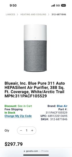 Blue Air Purifier 311 Auto