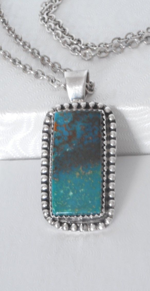 Vintage Dineh .925 Silver Turquoise Pendant Signed JLC/JCL with Sterling 24" Chain