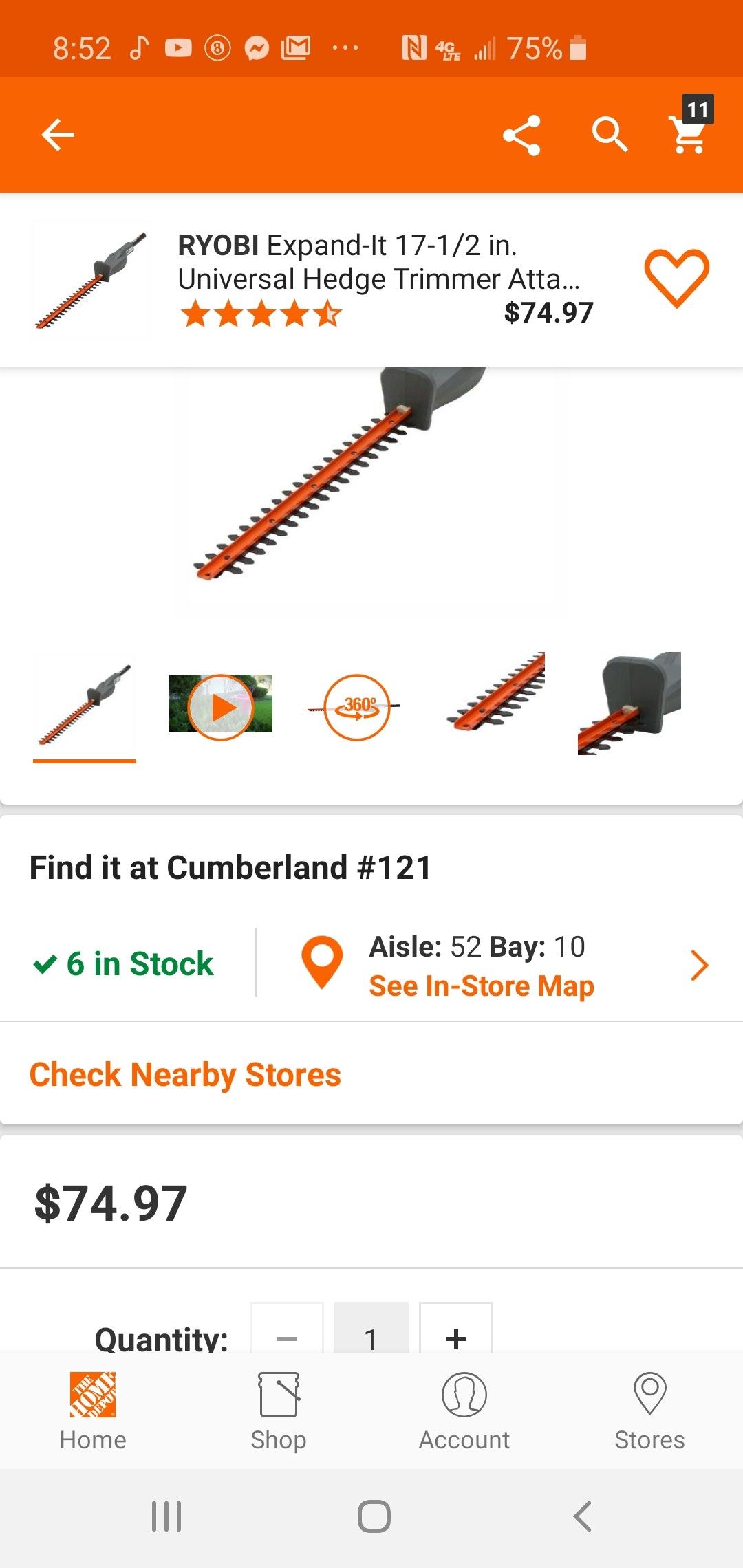 ryobi 40v hedge trimmer. battery and charger included