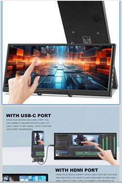 🔥 12.3” Touchscreen Stretched Bar Monitor IPS USB-C HDMI Portable Display | Prechen | connect phone monitor consoles, and many more!