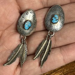 Vintage Native American Navajo Old Pawn Sterling Silver 925 Turquoise earrings