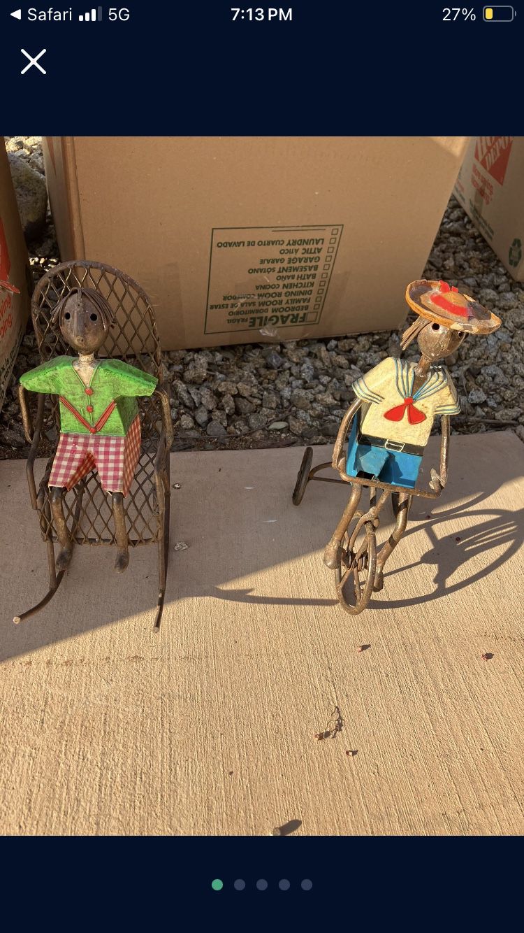 Vintage Manuel Felguerez Girl In Chair And Boy On Cycle Antique Toy 