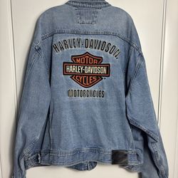 Vintage Harley Davidson Motorcycle Denim Jean Biker Jacket Men's 5XL Logo Patch
